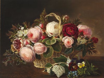 Rose e fiori estivi in un cesto su un davanzale da Johan Laurentz Jensen